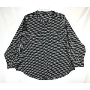 Apt 9 Top Womens 2X Black Geometric Long Sleeve Button Up Blouse Career Business
